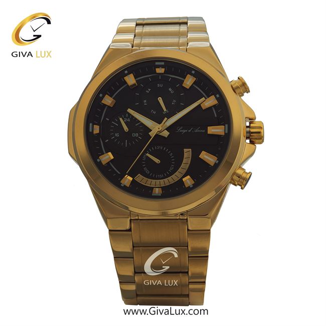 ساعت مچی اورجینال مردانه LdA سه موتوره فول تایم طلایی | طلایی| مشکی| کد رفرنس 2378